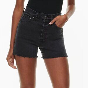Denim Forum The '50s Arlo Hi Mid Thigh Denim Short in Black Eyeliner 29